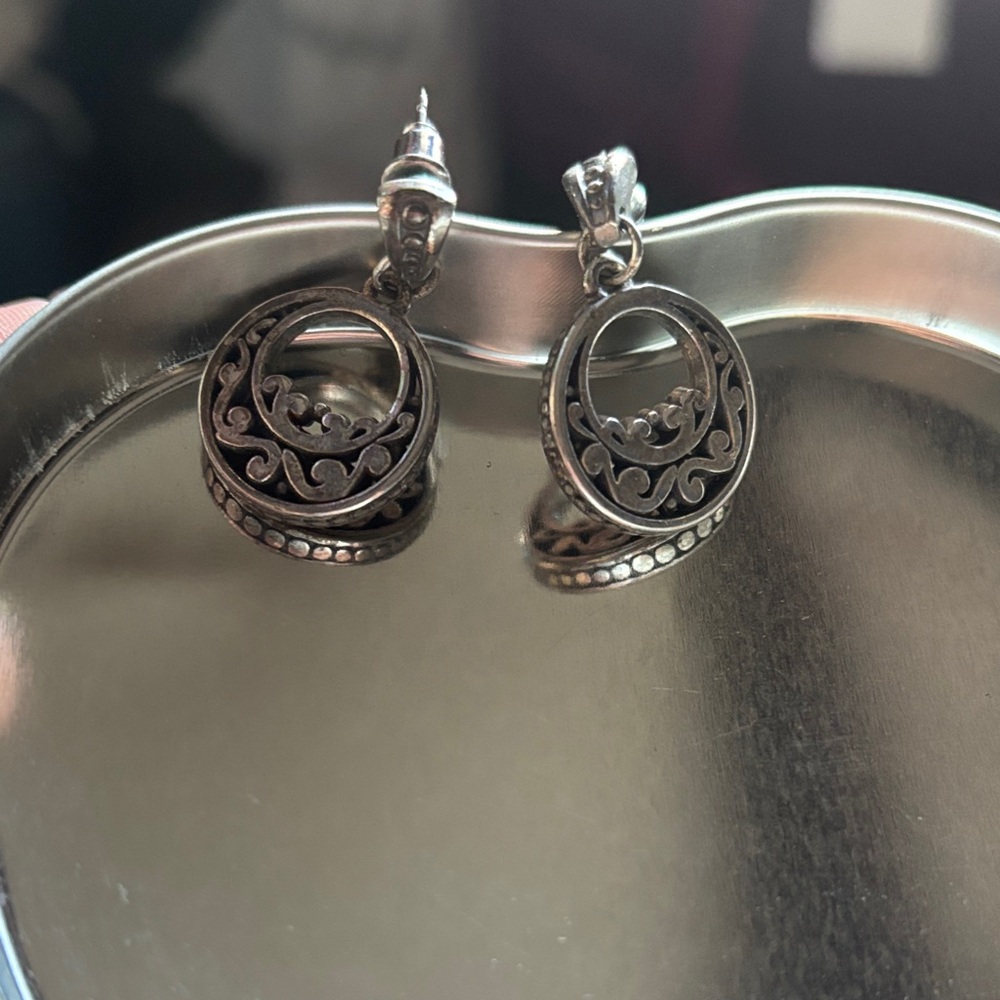 Brighton Mission Silver Scrolled Bottom Circle Post Earrings